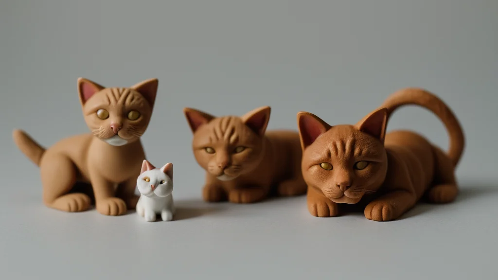 Фигурки кота и собаки, вылепленные из пластилина, на белом фоне